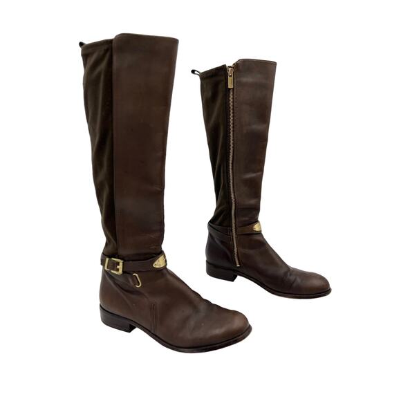Michael Kors Arley Riding Boots Brown Knee High Leather - Picture 1 of 12